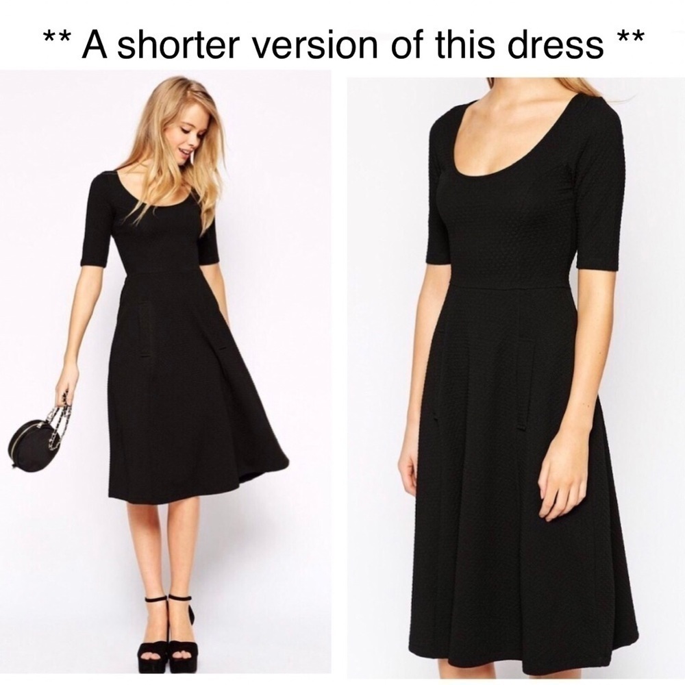 ASOS Black Textured Short Sleeve Scoop Neck Fit &‎ Flare Dress Sz 2